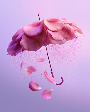 Surreal Umbrella Made of Rose Petals Raining Glitter
