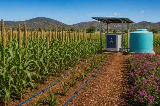 Millet Field With Drip Irrigation and Water Storage Tank