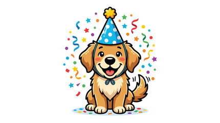 Fototapeta premium Happy National Dog Day birthday puppy cartoon sticker vector illustration with party hat celebrating adorable canine companion isolated on white background