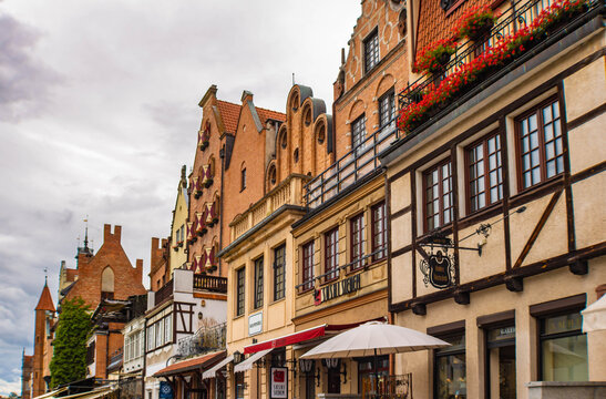 Gdansk, Poland - July 8th 2026: Beutiful historical buildings along the Motlava river
