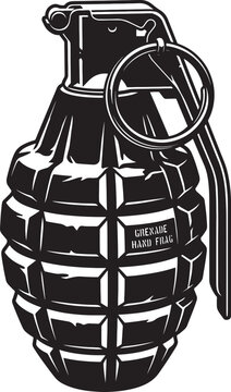 Hand grenade frag explosive weapon silhouette isolated on dark grid background military armament design.