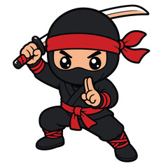 Naklejka premium Cute ninja cartoon mascot vector illustration isolated on white background for martial arts, action games, children's books and adventure designs