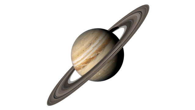 Detailed view of planet saturn floating in outer space with astronomy universe celestial exploration astrophysics discovery scientific isolated background