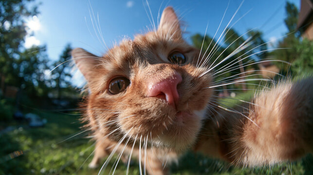 Cat Close-Up Looking Directly at Camera Outdoors