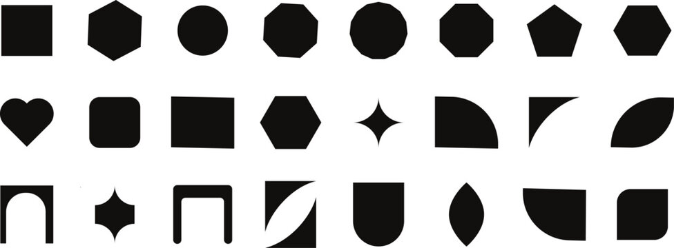 Abstract and basic shapes collection. Vector basic shape. Geometric formal shape. Polygonal elements. Modern trendy minimalist basic figures, Basic shapes vector set. Different quality
