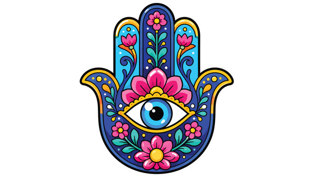 Colorful hamsa hand symbol cartoon vector illustration isolated on white background for spiritual protection, boho decor and cultural designs