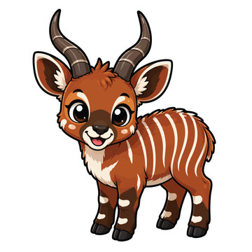 Cute young bongo antelope cartoon vector illustration isolated on white background for wildlife education, safari themes and nature conservation designs