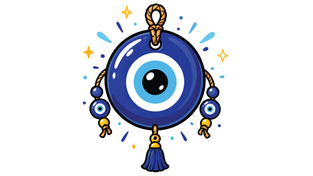Blue evil eye protection amulet cartoon vector illustration isolated on white background for spiritual symbolism, boho decor and cultural designs