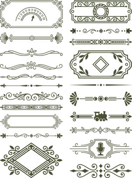Vintage ornamental border collection with steampunk elements and elegant flourishes design.
