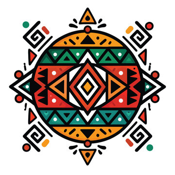 Colorful geometric tribal ornament cartoon vector illustration isolated on white background for ethnic patterns, cultural decor and textile designs