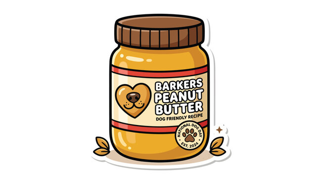 Cute peanut butter jar cartoon mascot vector illustration isolated on white background for food branding, grocery products and snack packaging