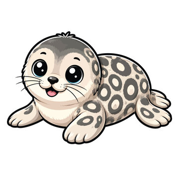 Cute smiling baby seal cartoon mascot vector illustration isolated on white background for marine wildlife, ocean education and nature designs