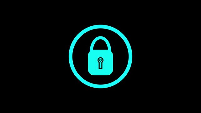 Animated Gray line circle loading transforming into padlock security icon on black background, privacy protection processing status indicator, secure access UI UX motion graphic video element.