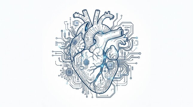 Digital Heart Circuit Board Technology Concept Illustration