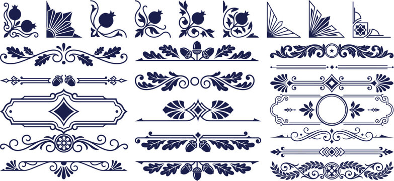 Halloween themed decorative elements, borders and corners with bats and spiders.