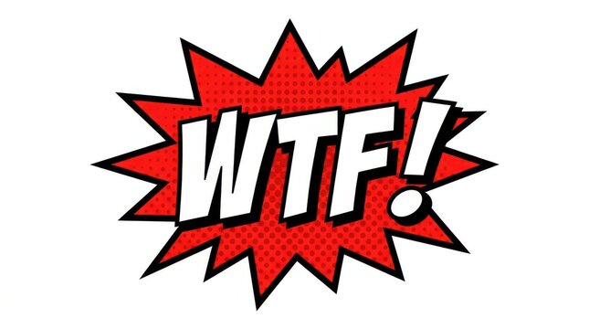 Comic book explosion graphic with red halftone pattern and bold white lettering on a white background comicbook comic-book burst bang