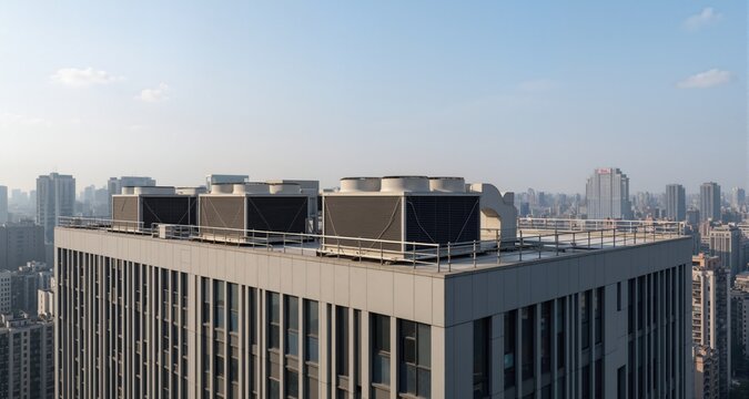 High-rise building rooftop cooling ventilation units
