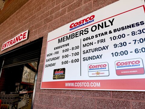 Costco Membership Information sign at a California Costco Warehouse entrance