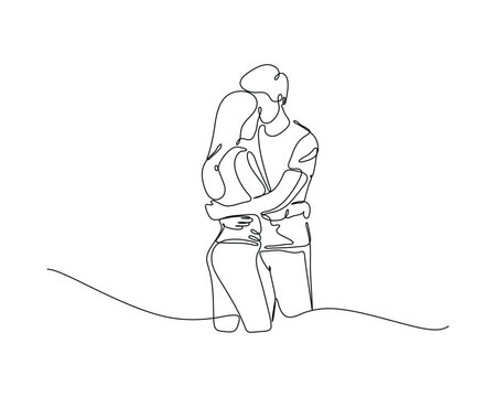 Couple Embracing in a Minimalist Continuous Line Art Illustration Symbolizing Love and Romantic Connection