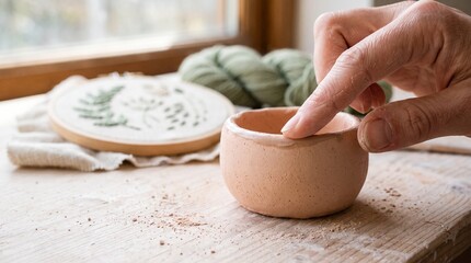 Fototapeta premium Close detail of clay shaping within a mixed craft wellness ritual