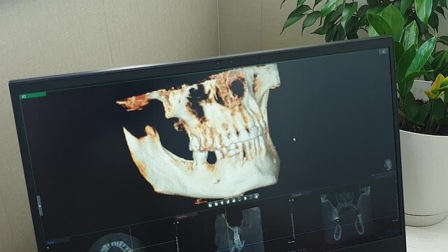 Rotating 3D Dental CBCT Scan showing Missing Tooth Gap in Lower Jaw. Dental