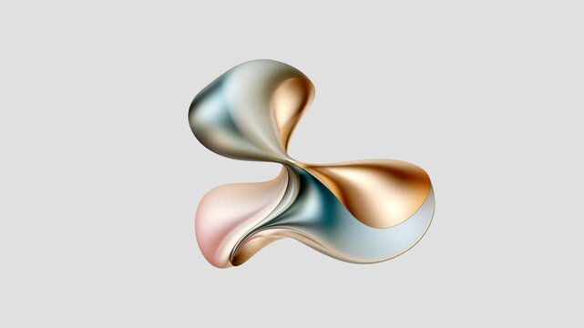 Seamless looped abstract iridescent metallic 3d shape morphing and rotating, fluid gold and silver object transforming on a seamless loop, futuristic minimal artistic background