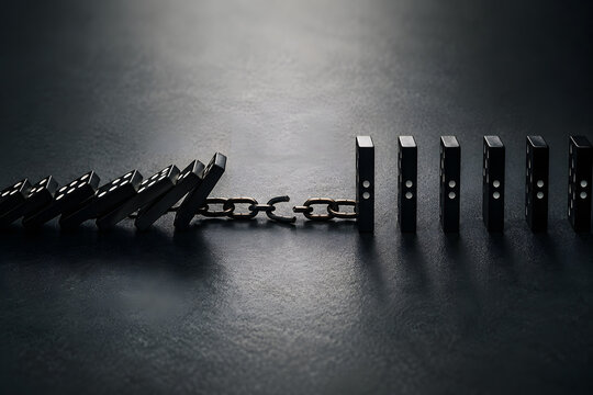 Broken Chain Stops Domino Effect, Business Continuity and Risk Management Concept