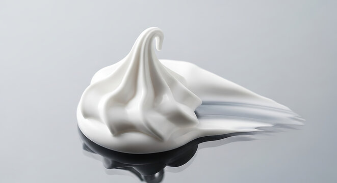 A smooth swirl of white cosmetic cream on a gray surface