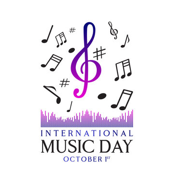 Modern International Music Day vector featuring vibrant treble clef and floating musical notes