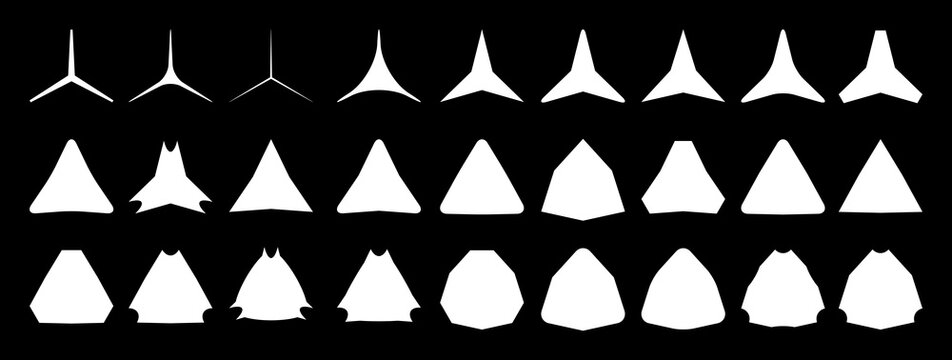 Set of white stars icons. Star shapes collection. Minimalist simple stars pack. Christmas star objects isolated on black background. Vector illustration