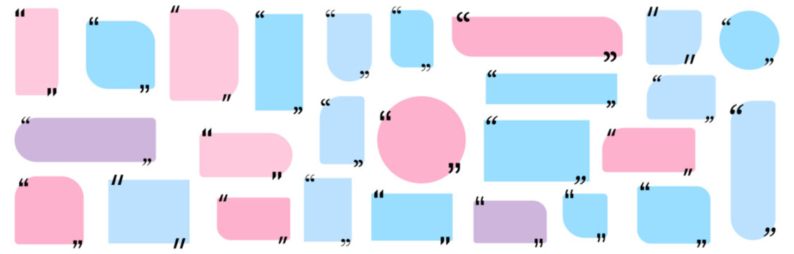 Quote box title pack isolated. Yellow geometric shapes speech quotation mark frames. Text talk info message box borders. Dialog mark speech quotes icon. Vector png illustration