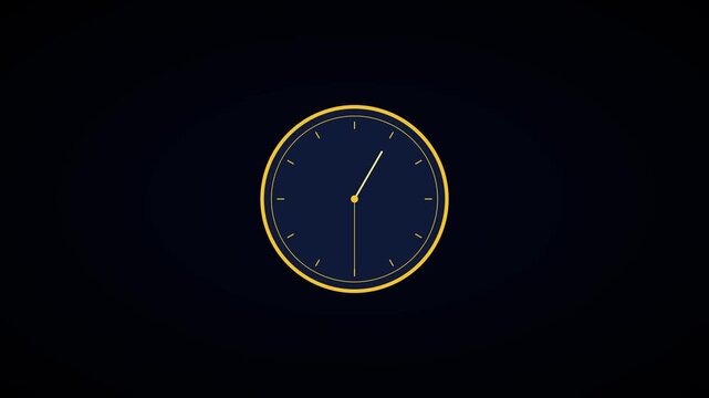 Minimalist gold clock face animation with rotating hands on dark 4k background, time watch countdown deadline