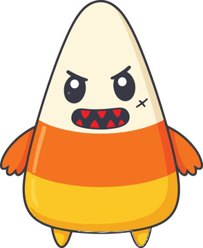 Angry candy corn character with a funny face illustration isolated on a white background