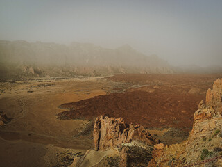 desert crater landscape with fog tenerife © Viktoriia