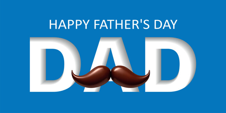 Happy Fathers Day typography design with realistic brown mustache integrated into bold white lettering