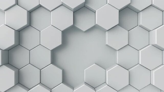 Abstract hexagonal pattern expanding and contracting with soft illumination and depth