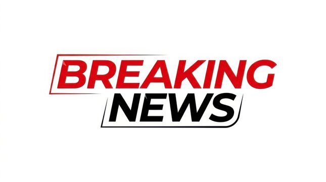Breaking news text graphic with red and black lettering on a white background isolated design bulletin report urgent current events media coverage typography