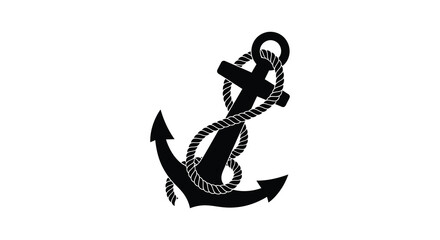 Black anchor with coiled rope a nautical silhouette maritime rope © Dino A