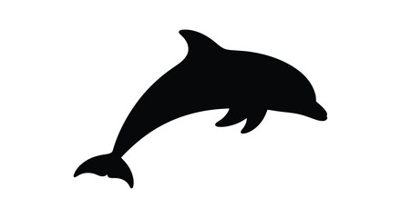 Obraz premium Leaping Dolphin Shape In Black Silhouette Against White Background marine