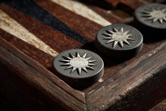 close-up of backgammon game pieces on board
