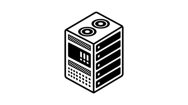 Black and white illustration of a server rack.