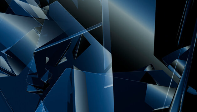 Abstract silver triangle composition with dark blue reflections