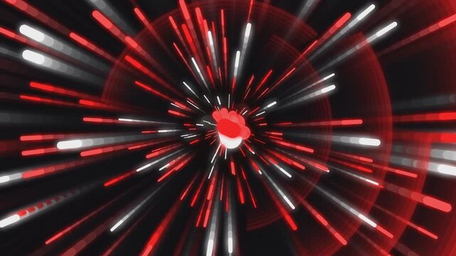 Red hyperspace warp tunnel motion background. Seamless light speed travel through space.