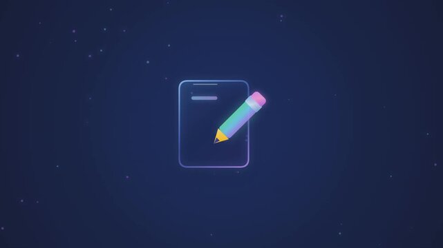 Neon glass edit icon seamless motion loop. Glowing digital interface symbol animation.