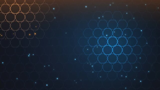 Neon hexagonal grid motion background. Abstract digital honeycomb pattern seamless loop.