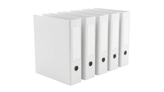 Row of white office ring binders isolated on transparent background