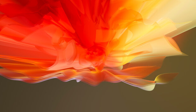 Abstract orange translucent fabric with glowing golden light