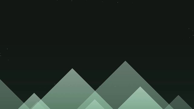 Minimalist geometric mountain landscape at night with stars, abstract background motion.