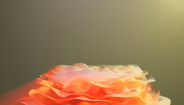 Abstract orange translucent fabric with soft layered folds