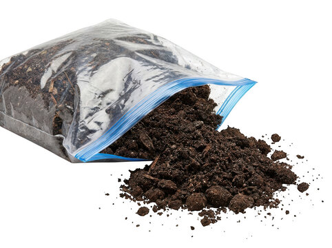 Bag of potting soil spilling out isolated on transparent background